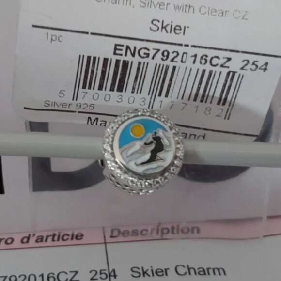 AUTHENTIC PANDORA Sterling Silver Skier Button Charm with Cz's ENG792016CZ_254 - Picture 1 of 10